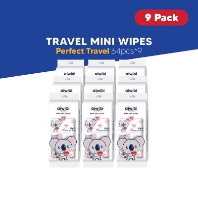 AIWIBI Baby Travel Mini Water Wipes (64's x 9Pack)