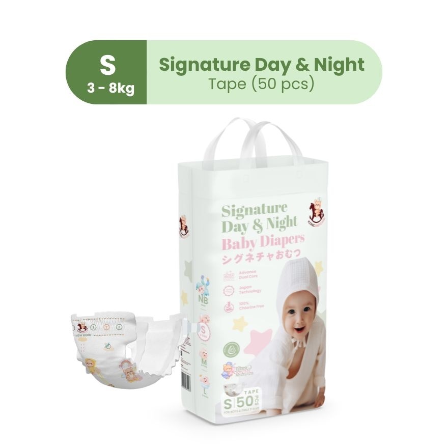Signature Day & Night Baby Diapers - Tape S 50pcs