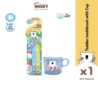 BABY MOBY Toddler Toothbrush 1 Set with Cup B/G