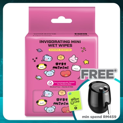 WATSONS BT21 Super Mini Invigorating Wet Wipes Sakura Scented 8S X 6Pks