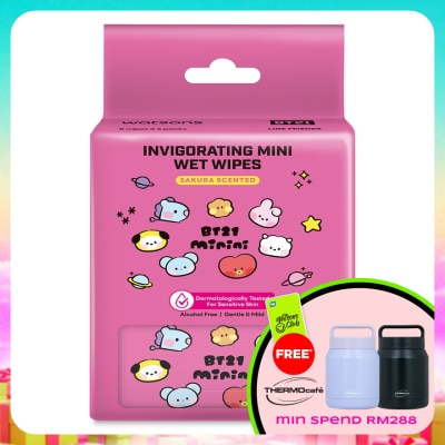 WATSONS - BT21 Super Mini Invigorating Wet Wipes Sakura Scented 8S X 6Pks
