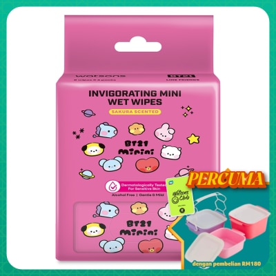 WATSONS - BT21 Super Mini Invigorating Wet Wipes Sakura Scented 8S X 6Pks