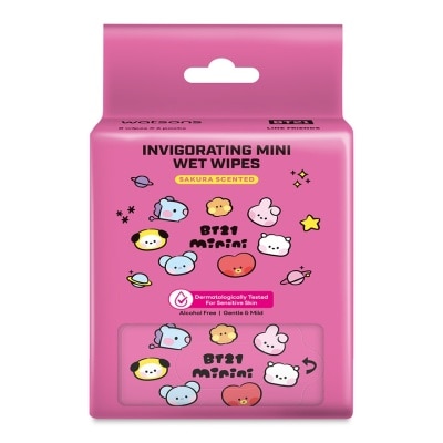 WATSONS BT21 Super Mini Invigorating Wet Wipes Sakura Scented 8S X 6Pks