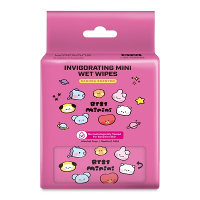 WATSONS - BT21 Super Mini Invigorating Wet Wipes Sakura Scented 8S X 6Pks image