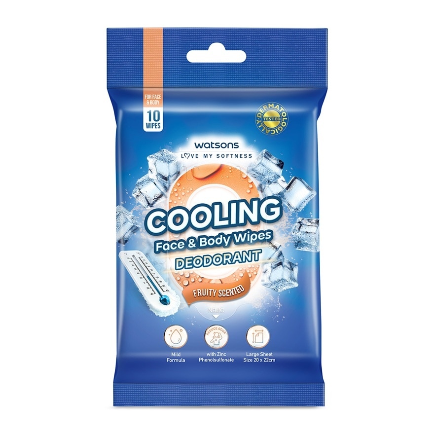 Cooling Face & Body Wipes Deodorant Fruity Scented 10s