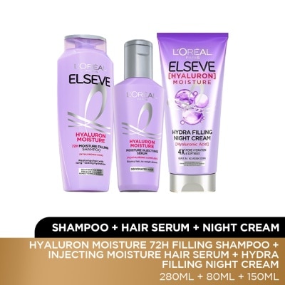 L'OREAL PARIS ELSEVE Hyaluron Shampoo 280ml & Serum & Night Cream Set