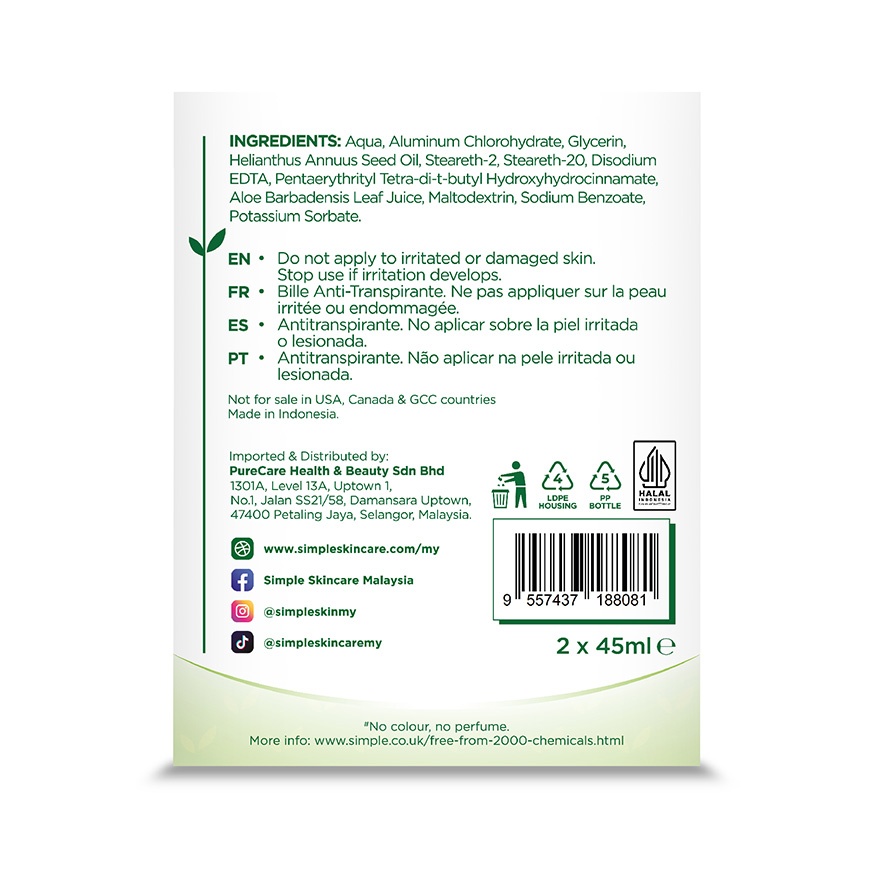 Kind to Skin Aloe Fresh Anti Perspirant Roll On 2x45ml image