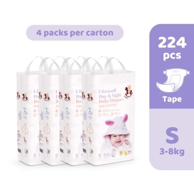 ICONIC Ultrasoft Day & Night Baby Diapers - Tape S 224pcs