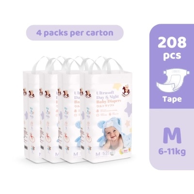 ICONIC Ultrasoft Day & Night Baby Diapers - Tape M 208pcs