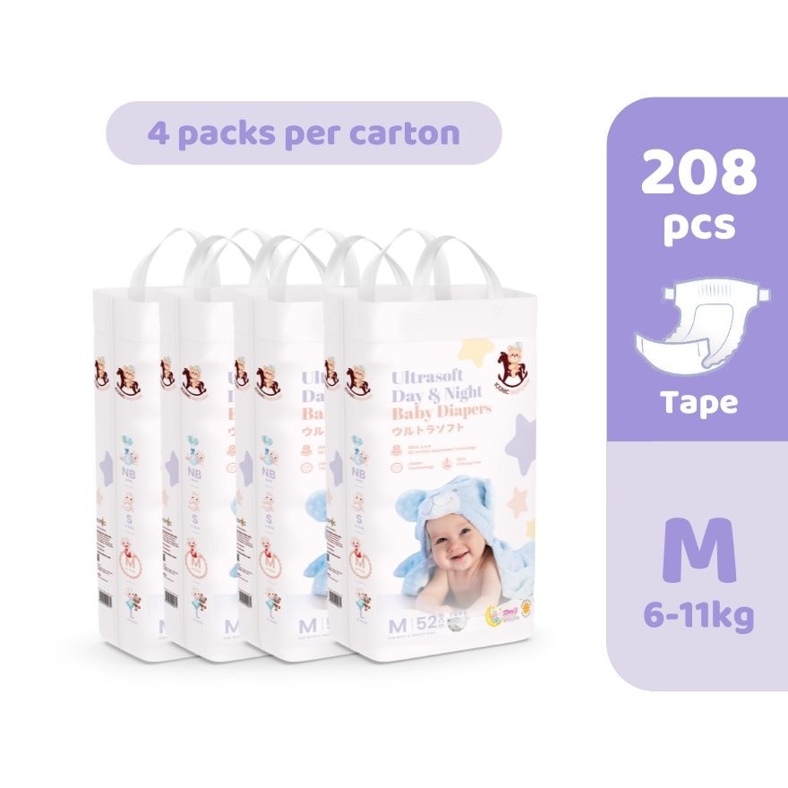Ultrasoft Day & Night Baby Diapers - Tape M 208pcs