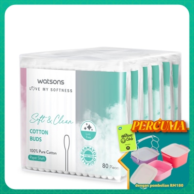 WATSONS - Paper Shafts Cotton Buds 80s x 6