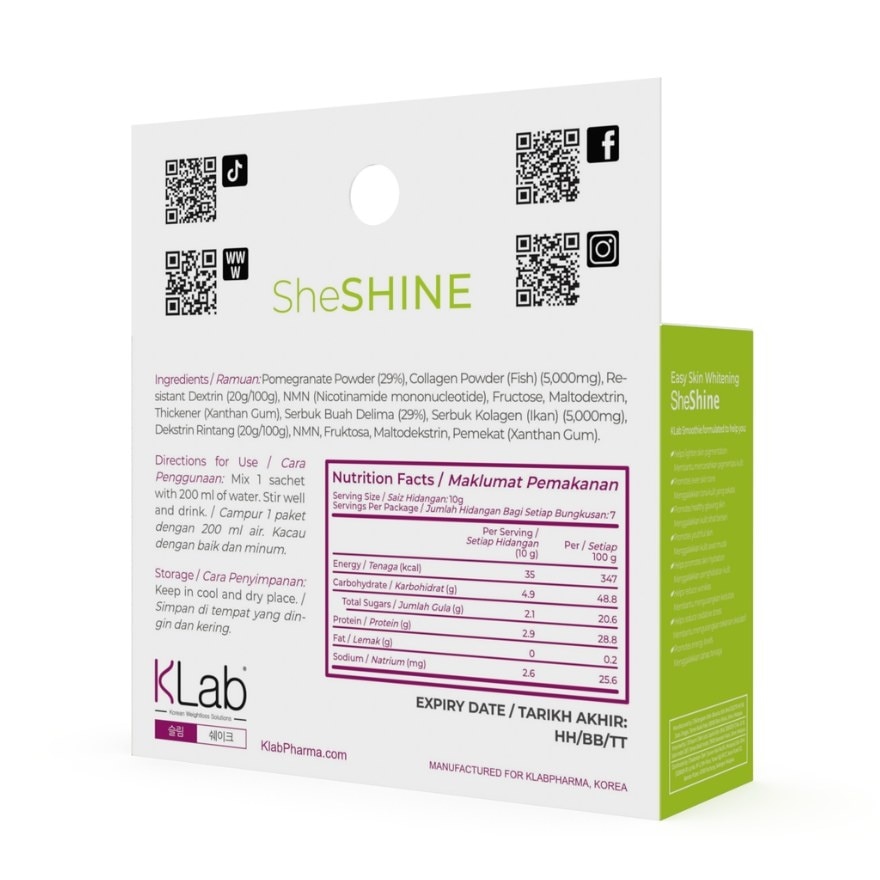 She Shine Botanical Beverage Mix Pomegranate with 5000mg Collagen Powder 10g x 7s