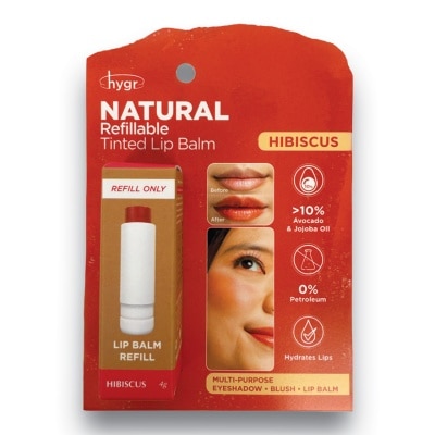 HYGR Natural Refillable Tinted Lip Balm Hibiscus Refill 4g