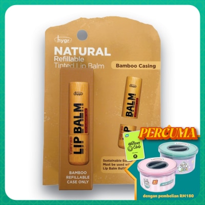 HYGR Natural Tinted Lip Balm Bamboo Refillable Case 1s