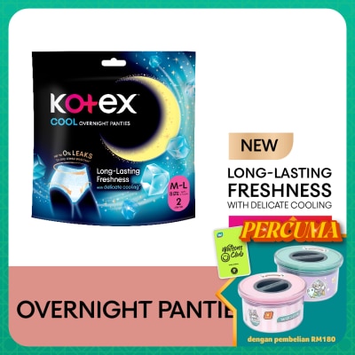 KOTEX Overnight Panties Cooling M-L (2s) Period Panties with 360⁰ Anti-Leakage Protection Disposable