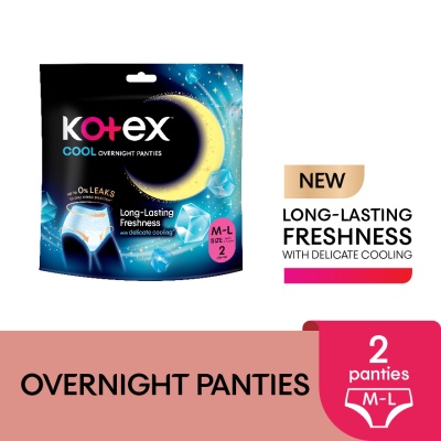 KOTEX - Overnight Panties Cooling M-L (2s) Period Panties with 360⁰ Anti-Leakage Protection Disposable