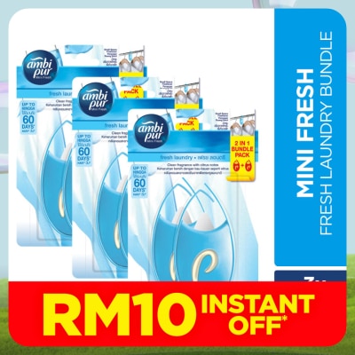AMBI PUR Mini Fresh Small Space Freshener Fresh Laundry 2x4.5ml [Bundle of 3]