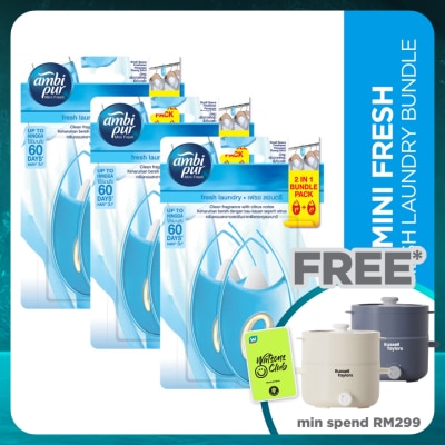 AMBI PUR Mini Fresh Small Space Freshener Fresh Laundry 2x4.5ml [Bundle of 3]