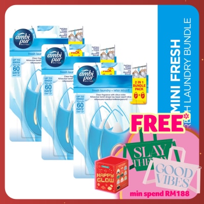 AMBI PUR Mini Fresh Small Space Freshener Fresh Laundry 2x4.5ml [Bundle of 3]