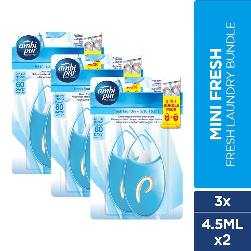 Mini Fresh Small Space Freshener Fresh Laundry 2x4.5ml [Bundle of 3]