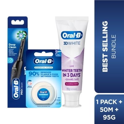 ORAL-B Pro Battery Toothbrush Cross Action Black 1s + Essential Floss + Luxe 95g