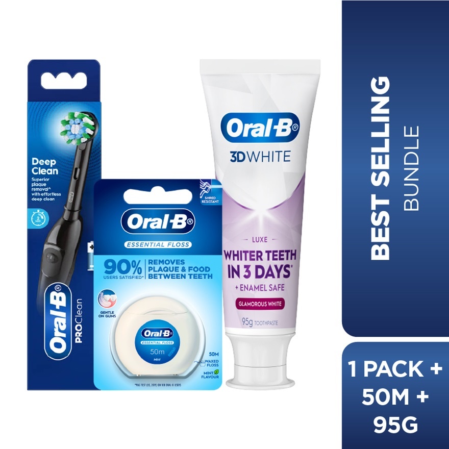 Pro Battery Toothbrush Cross Action Black 1s + Essential Floss + Luxe 95g image