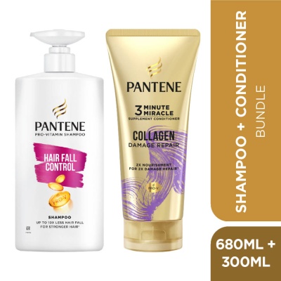 PANTENE - Shampoo Hair Fall Control 680ml + Pantene Conditioner 3MM Collagen Repair 300ml