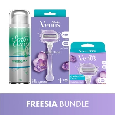 GILLETTE VENUS Venus Freesia Razor + Cart+Shave Gel Bundle