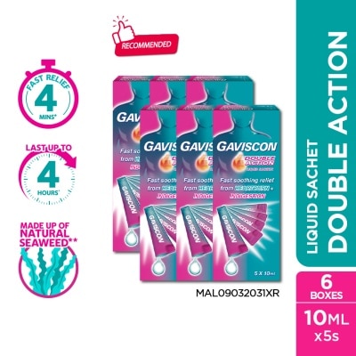 GAVISCON Heartburn & Indigestion Relief Double Action Sachet 5 x 10ml x 6