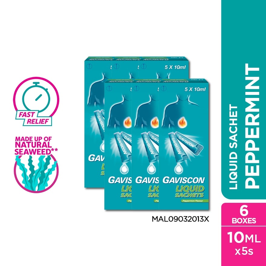 Heartburn & Indigestion Relief Peppermint Sachet 5 x 10ml x 6