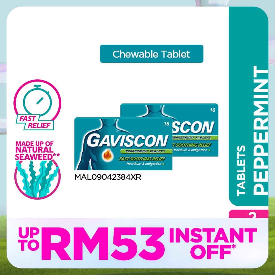 Heartburn & Indigestion Relief Peppermint Tablet 16s x 2