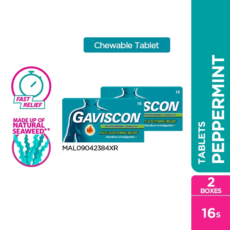 Heartburn & Indigestion Relief Peppermint Tablet 16s x 2