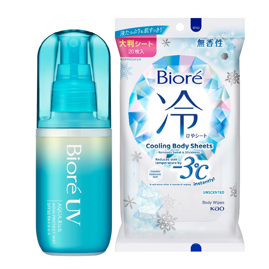 Uv Aqua Rich Aqua Protect Mist + Cooling Body Sheets Unscented Set