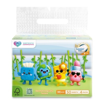 WATSONS Community Velvet Facial Tissues (Travel) M size 3PlyX50SheetX4S