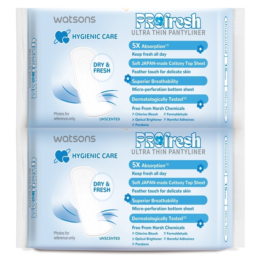 Ultra-Thin Pantyliner Unscented 15cm 40's x2