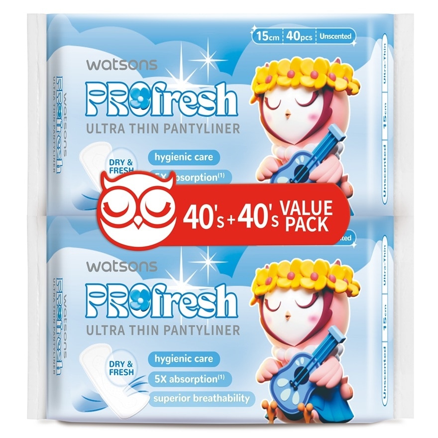 Ultra-Thin Pantyliner Unscented 15cm 40's x2