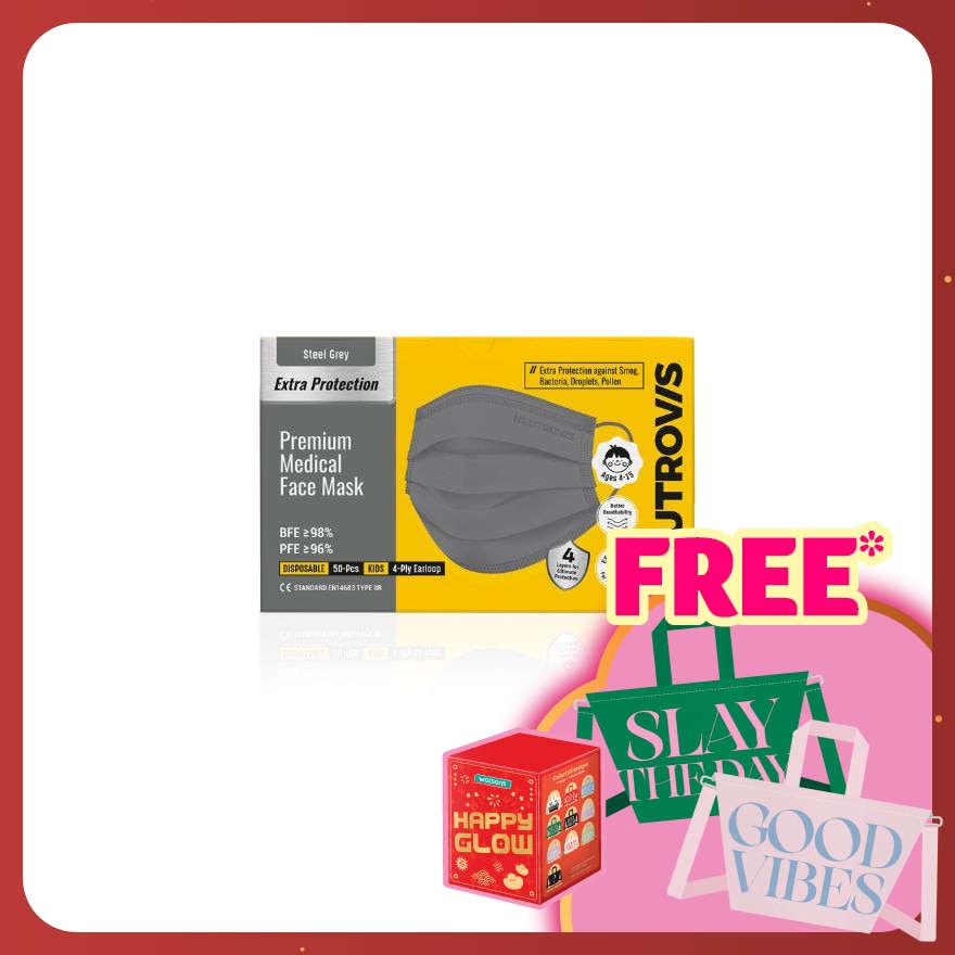 Extra Protection Premium 4-Ply Medical Face Mask Kid Steel Grey 50s