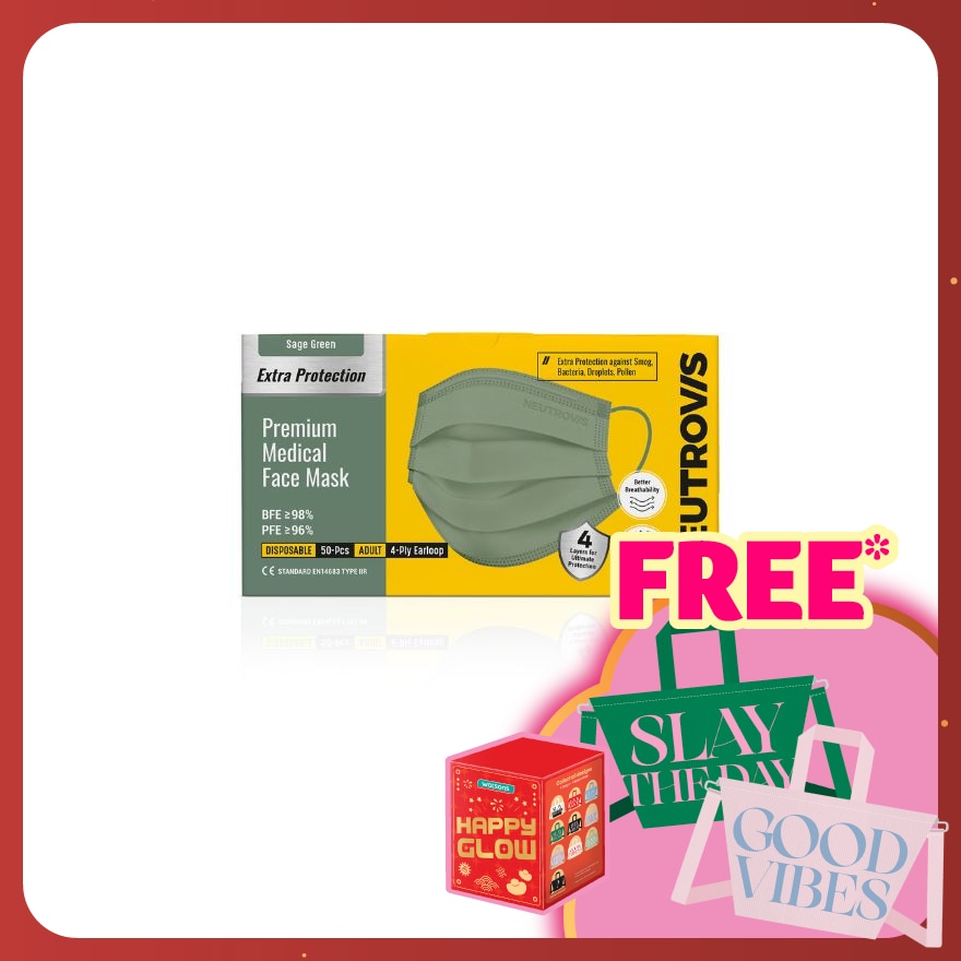 Extra Protection Premium 4-Ply Medical Face Mask Adult Sage Green 50s