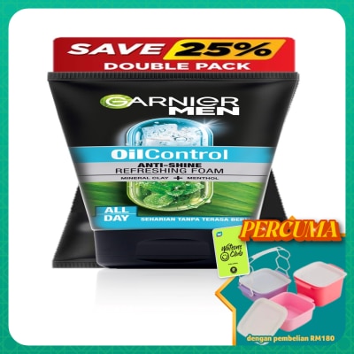 GARNIER MEN - Oil Control Anti Shine Refreshing Foam Twinpack 2X100ml