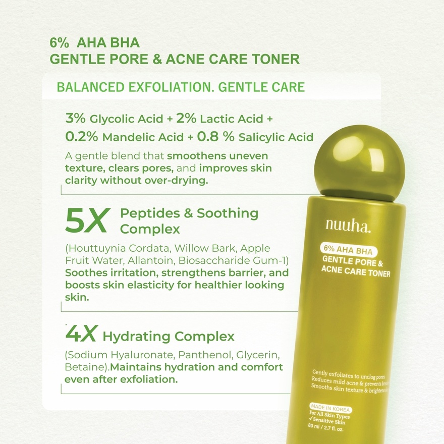 6% AHA BHA Gentle Pore & Acne Care Toner 80ml