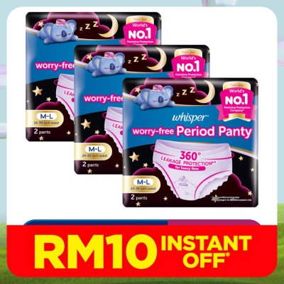 WHISPER Koala Night Sanitary Panty M-L 2s X3