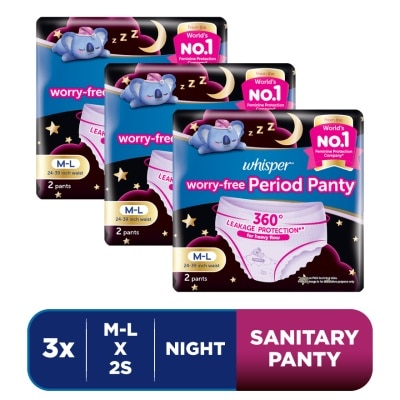 WHISPER Koala Night Sanitary Panty M-L 2s X3
