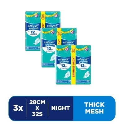 WHISPER Heavy Flow and Overnight Wings 28cm 32s X3