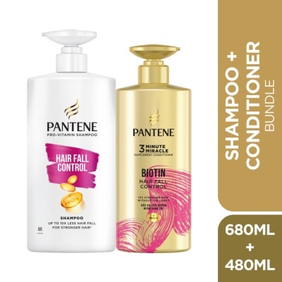 PANTENE Hair Fall Control Shampoo 680ml + 3MM Biotin Strength Conditioner 480ml