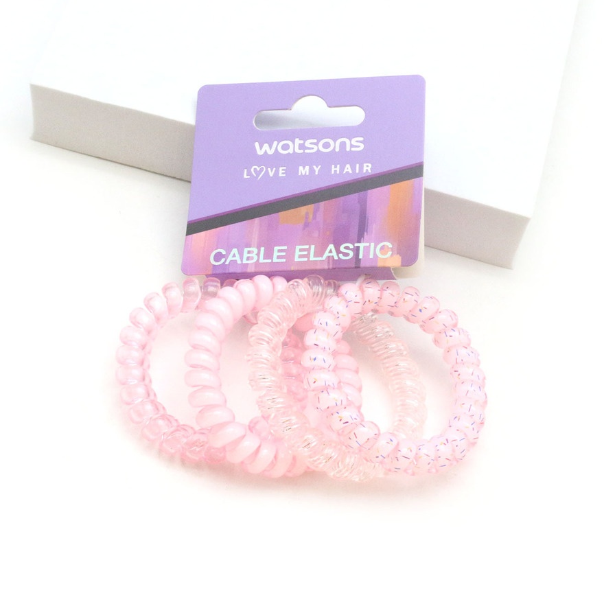 Glossy Pink Cable Hair Tie Set 4s