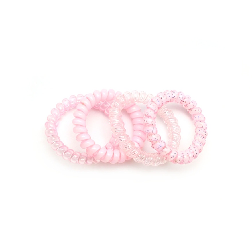Glossy Pink Cable Hair Tie Set 4s