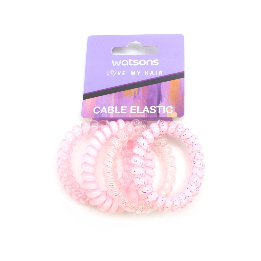 Glossy Pink Cable Hair Tie Set 4s
