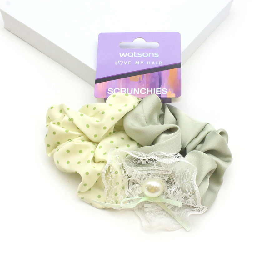 Pearl Lace Accent Scrunchie 3s