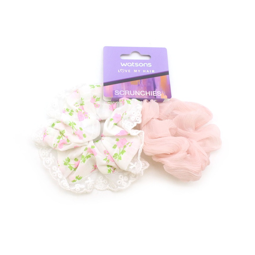 Floral Lace Accent Scrunchie 3s