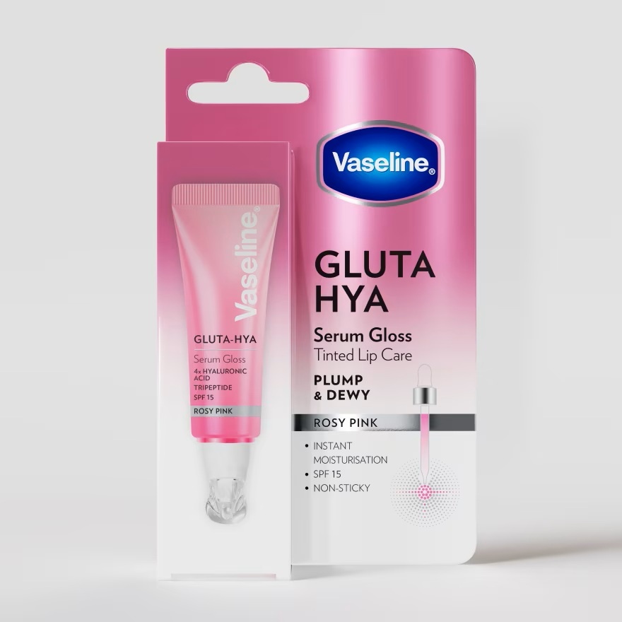 VASELINE Gluta Hya Serum Gloss Tinted Lip Care Rosy Pink 10ml VASELINE Gluta Hya Serum Gloss Tinted Lip Care Rosy Pink 10ml